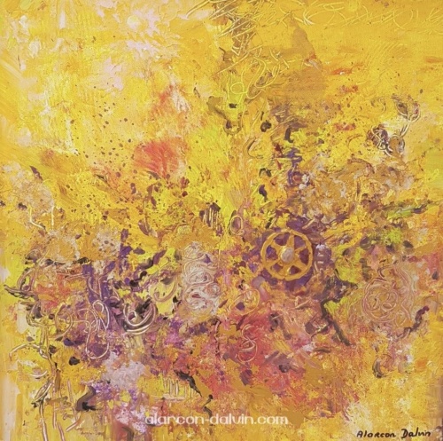 tableau jaune  tableau  déco  jaune moutarde orange violet tableau contemporain                                                           