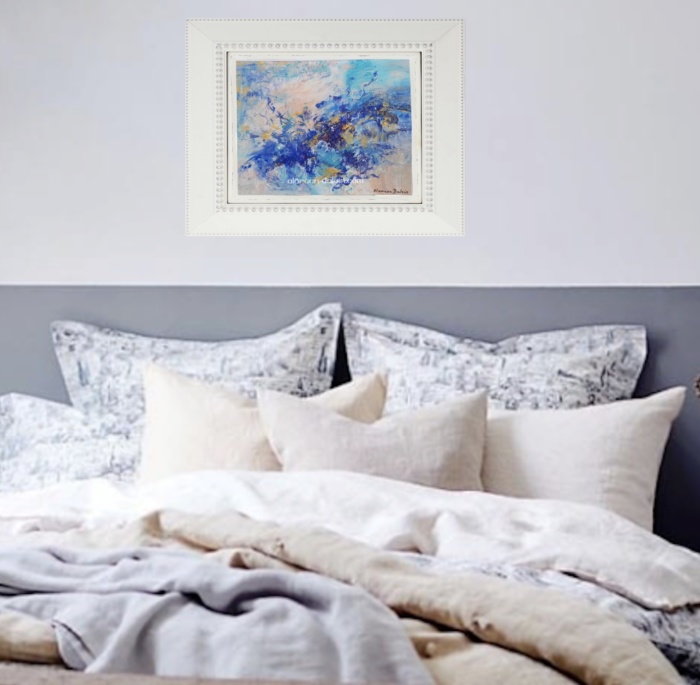 blue dream décor mural tableau peinture aquarelle abstrait bleu rose or artiste peintre Alarcon Dalvin