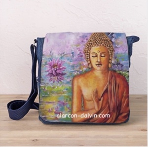 sac en tissu jean bandoulière accessoire mode Bouddha Zen création alarcon dalvin