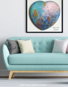 Coeur peinture abstraite alarcon dalvin decoration inerieure tableau turquoise rose