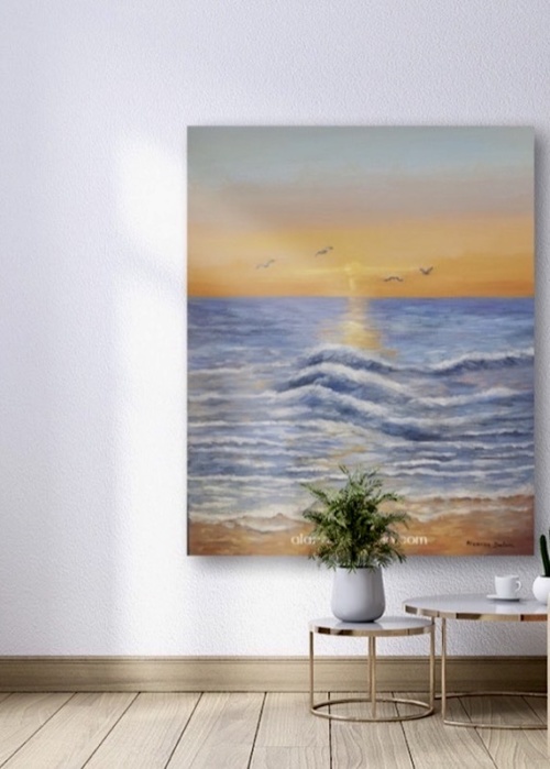 très beau coucher de soleil mer tableau figuratif décoration murale