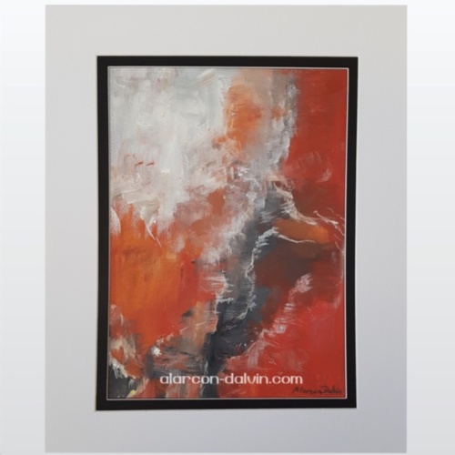 Elan aquarelle sur papier beaux arts contemporain abstrait rouge gris blanc