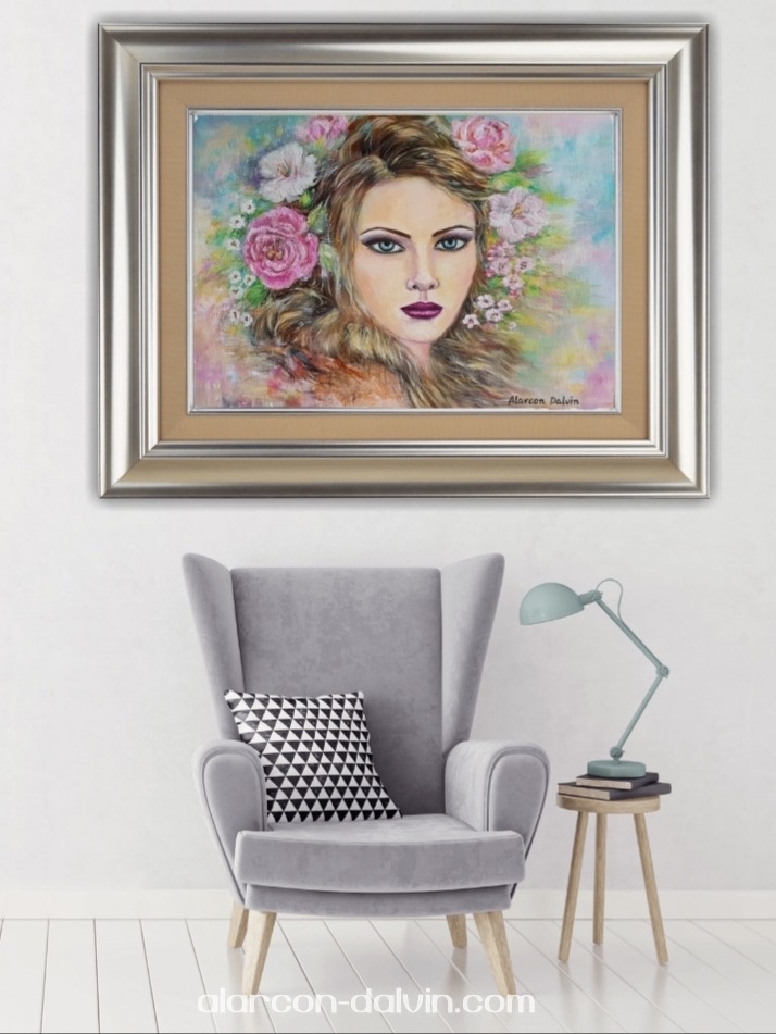 Tableau Dior ❤️ peinture décorative printemps femme fleurs dr4