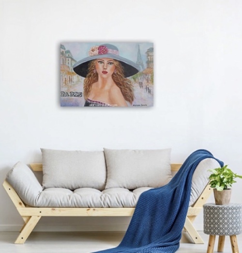 La parisienne tableau figuratif visage de femme décor mural peinture sur toile moderne