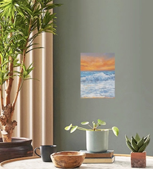 tableau peinture vue sur la mer coucher de soleil la vague marine décoration moderne murale