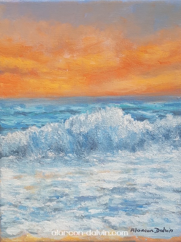 grande vague sur la mer au coucher de soleil