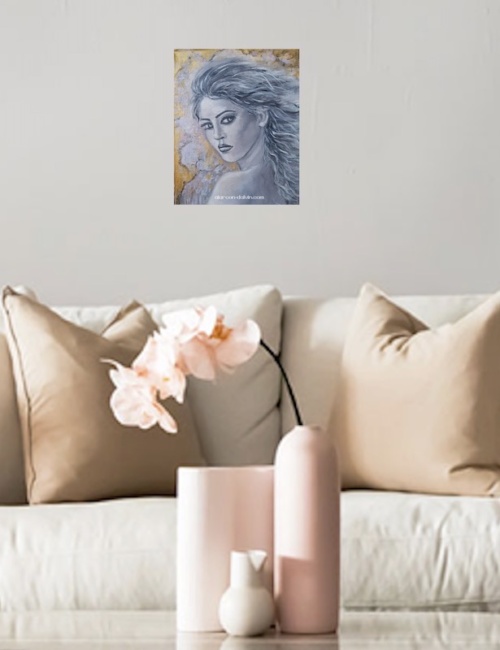 le défi peinture moderne décoration murale tableau gris noir argent visage femme