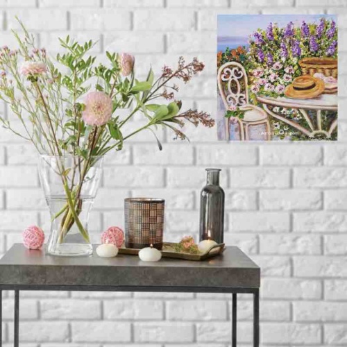 Peinture figurative contemporaine moderne jardin romantique sur toile