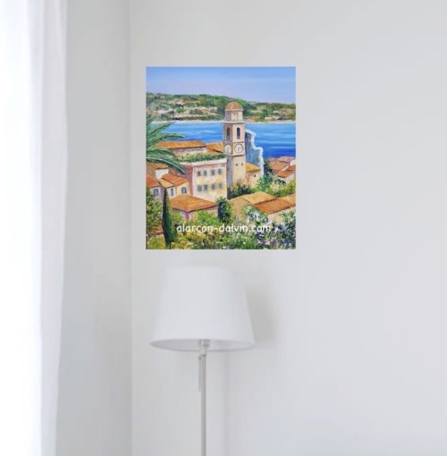 Villefranche sur Mer tableau peinture figuratif sur toile Bord de mer