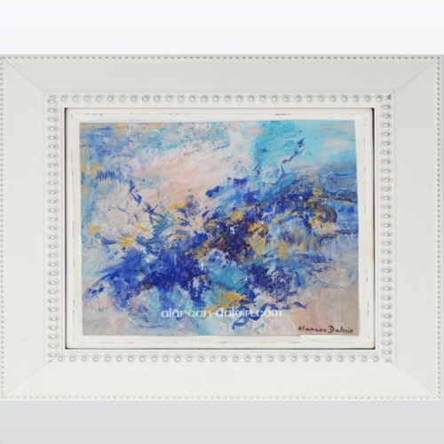 blue dream aquarelle oeuvre sur papier moderne bleu rose or turquoise watercolor technique mixte