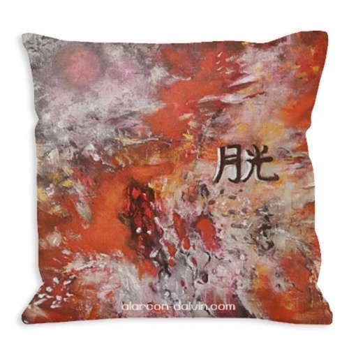 coussin décoratif rouge noir blanc visage de femme et abstrait