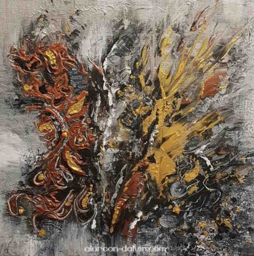tableau contemporain de peinture abstraite noir et or blanc bronze argent