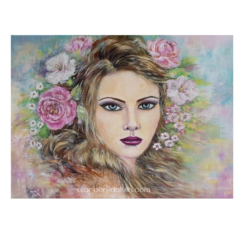 Tableau peinture sur toile visage femme contemporain Flora
