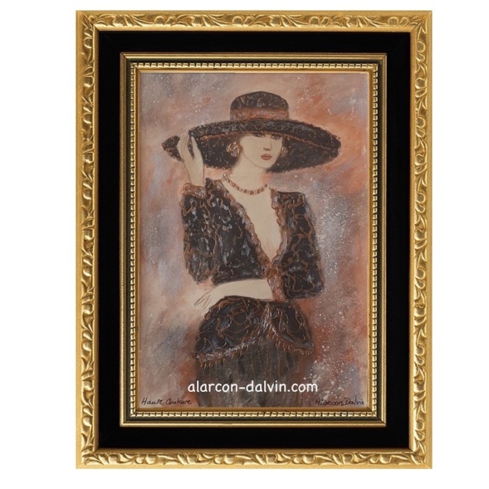 haute couture aquarelle femme au chapeau noir