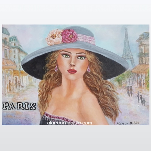 Impression sur toile tableau femme moderne Paris 40 x 50 cm