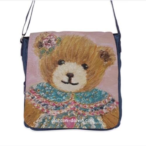 sac à bandoulière en jean bleu avec rabat Teddy bear
