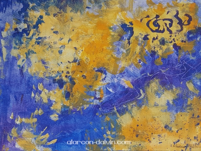 aquarelle abstraite jaune bleu tableau peinture Alarcon Dalvin