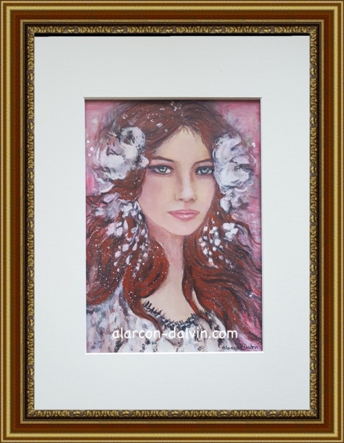 tableau aquarelle originale portrait de femme