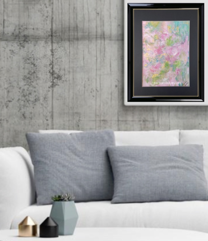 floraison aquarelle abstraite décor mural rose turquoise vert or