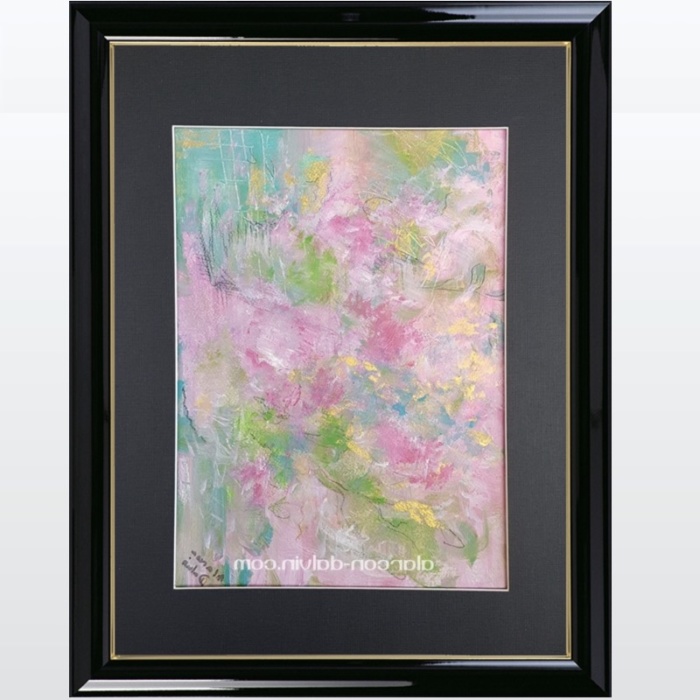 floraison rose vert turquoise or peinture sur papier mixte aquarelle moderne