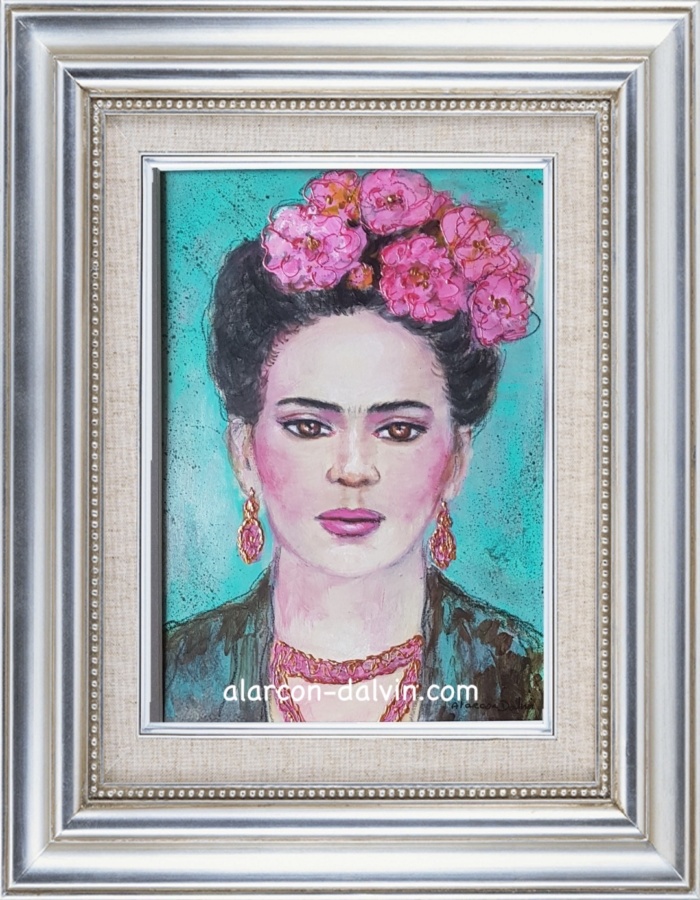 Frida Kahlo aquarelle encadre cadre argent