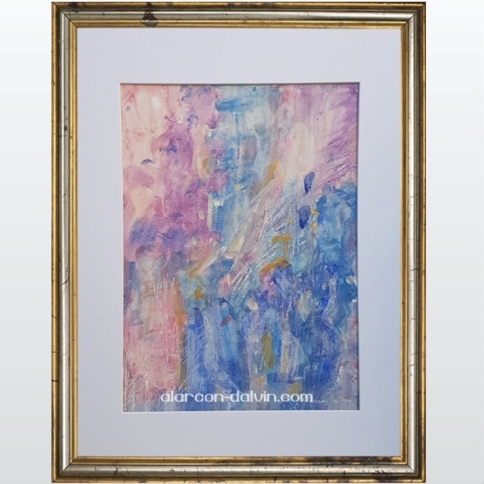 Peinture aquarelle abstraite contemporaine bleu rose unique
