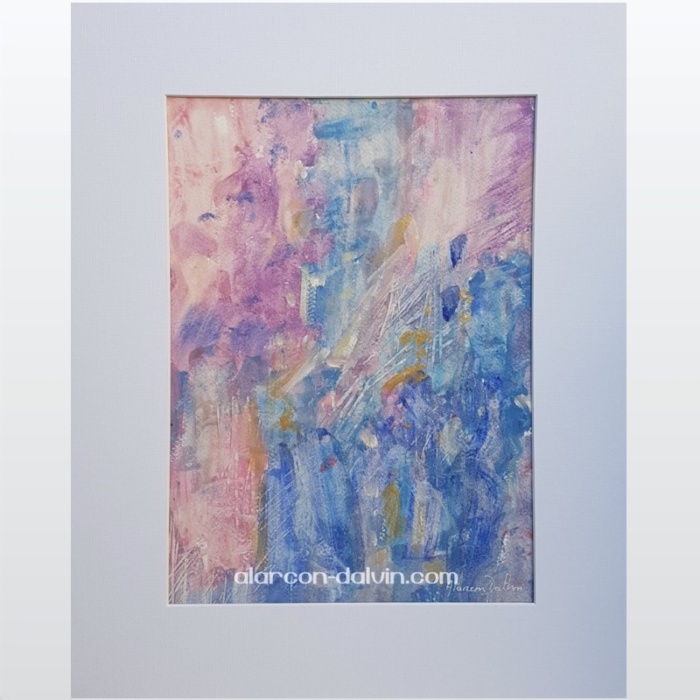 Peinture aquarelle abstraite contemporaine couleurs bleu rose tableau peinture peint à la main
