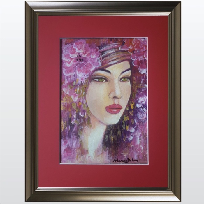 Magic day original watercolor red woman painting on line gallery Alarcon Dalvin