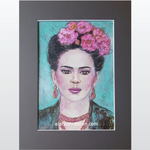 Frida kahlo portrait aquarelle originale peint à la main