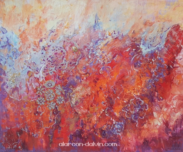 grand tableau abstrait oeuvre art abstrait peinture acrylique sur toile unique rouge beige violet