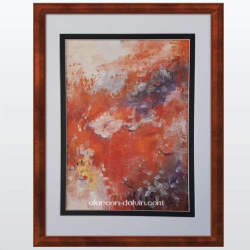 red light abstrait peinture oeuvre technique mixte papier beaux arts contemporain rouge blanc