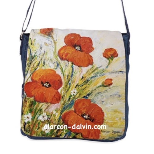 sac-tissu-bleu-jean-fermeture-éclaire-fleurs-coquelicots-création-alarcon-dalvin
