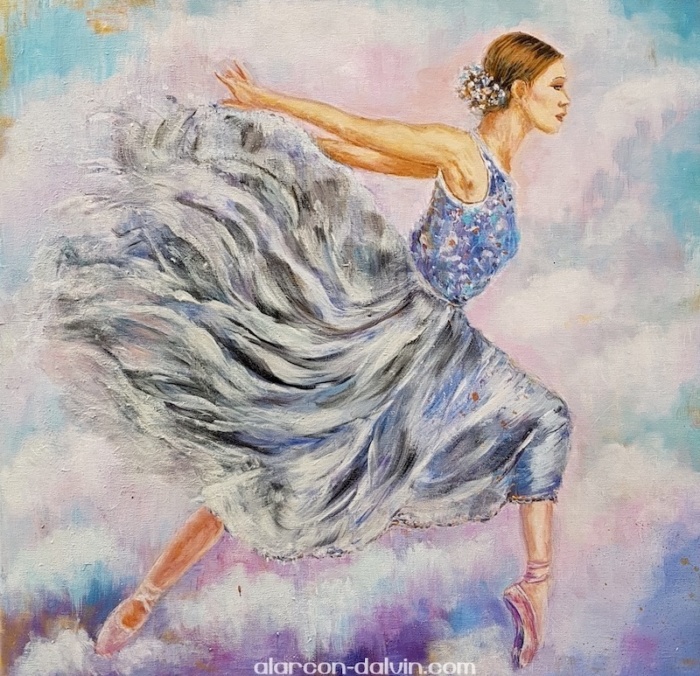 tableau imprimé sur toile danseuse étoile bleu rose édition sur toile peinture artiste peintre alarcon dalvin