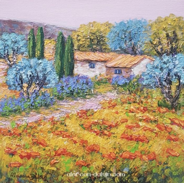 Peinture paysage Provence contemporain tableau paysageprovencal couteau artiste alarcon dalvin.