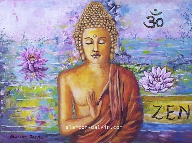 Bouddha zen édition sur toile tableau artiste peintre Alarcon Dalvin