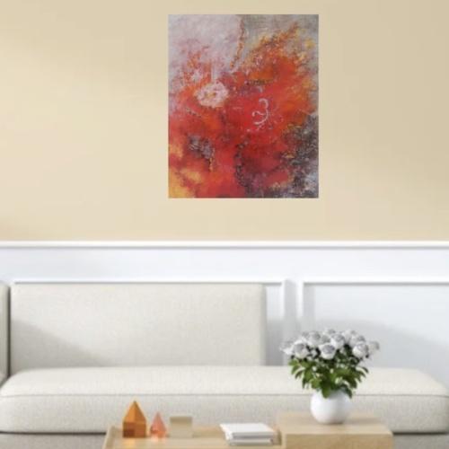 Equilibre tableau abstrait rouge noir gris blanc peint main vertical artiste peintre alarcon dalvin décoration murale