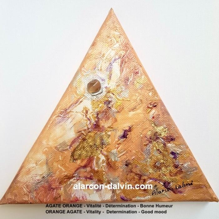 tableau orange or argent triangulaire abstrait Armonia artiste peintre Alarcon Dalvin