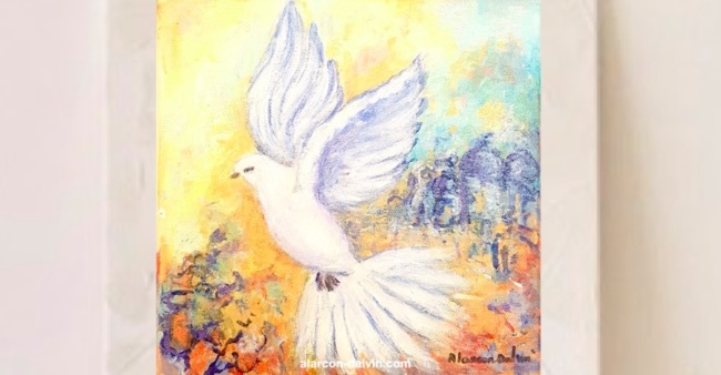 tableau peinture figurative colombe de la paix peinture sur toile artiste peintre Alarcon Dalvin
