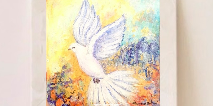 tableau peinture figurative colombe de la paix peinture sur toile artiste peintre Alarcon Dalvin