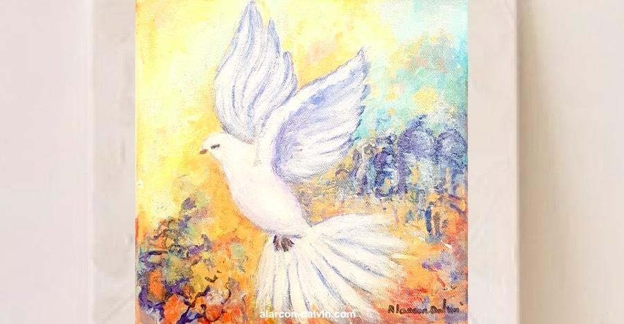 tableau peinture figurative colombe de la paix peinture sur toile artiste peintre Alarcon Dalvin