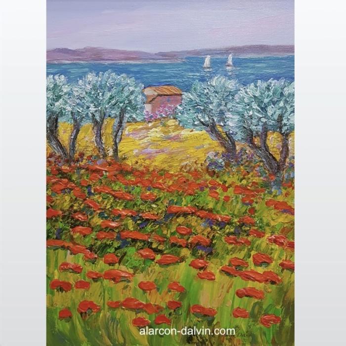 paysage provence peinture tableau paysage provencal peint main artiste peintre Alarcon Dalvin.