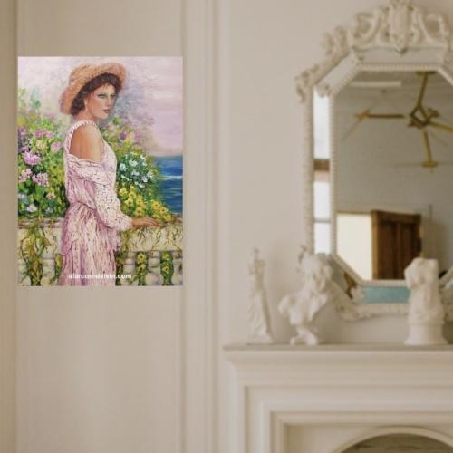 portrait femme peinture moderne rose vert peint main artiste peintre alarcon dalvin