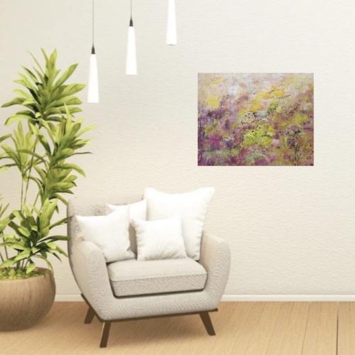 tableau abstrait rose vert décoration murale moderne unique artiste peintre alarcon dalvin