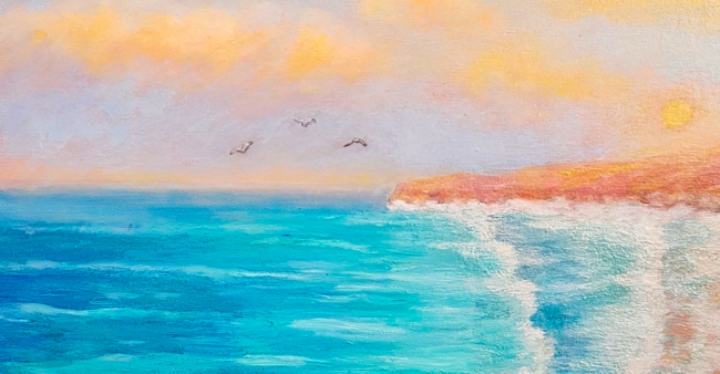 tableau peinture vue mer coucher de soleil artiste peintre alarcon dalvin