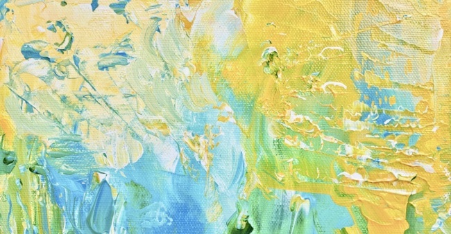 tableau abstrait bleu jaune acrylique horizontal peint main artiste peintre Alarcon Dalvin