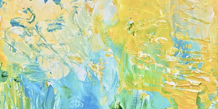 tableau abstrait bleu jaune acrylique horizontal peint main artiste peintre Alarcon Dalvin