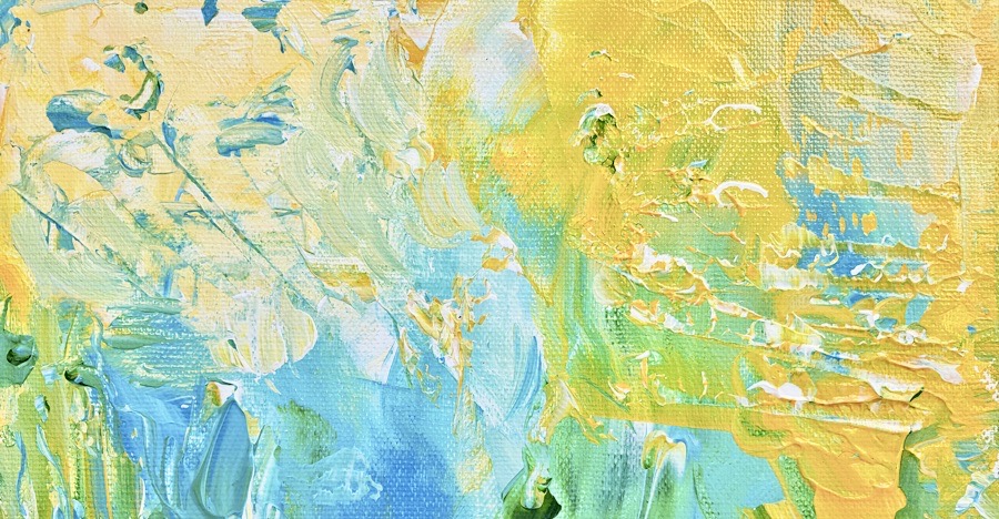 tableau abstrait bleu jaune acrylique horizontal peint main artiste peintre Alarcon Dalvin