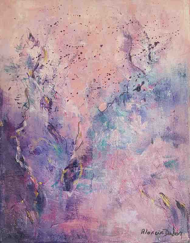 tableau abstrait rose bleu violet vertical acrylique artiste peintre Alarcon Dalvin