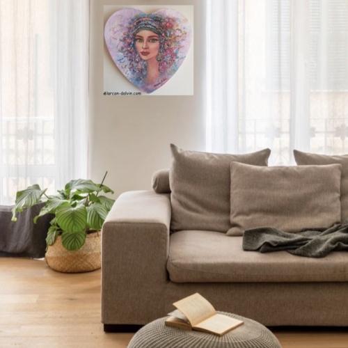 tableau visage femme pop art peinture sur toile peint main artiste peintre Alarcon Dalvin