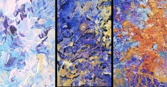 tableaux abstraits bleus peinture moderne peint main artiste peintre Alarcon Dalvin